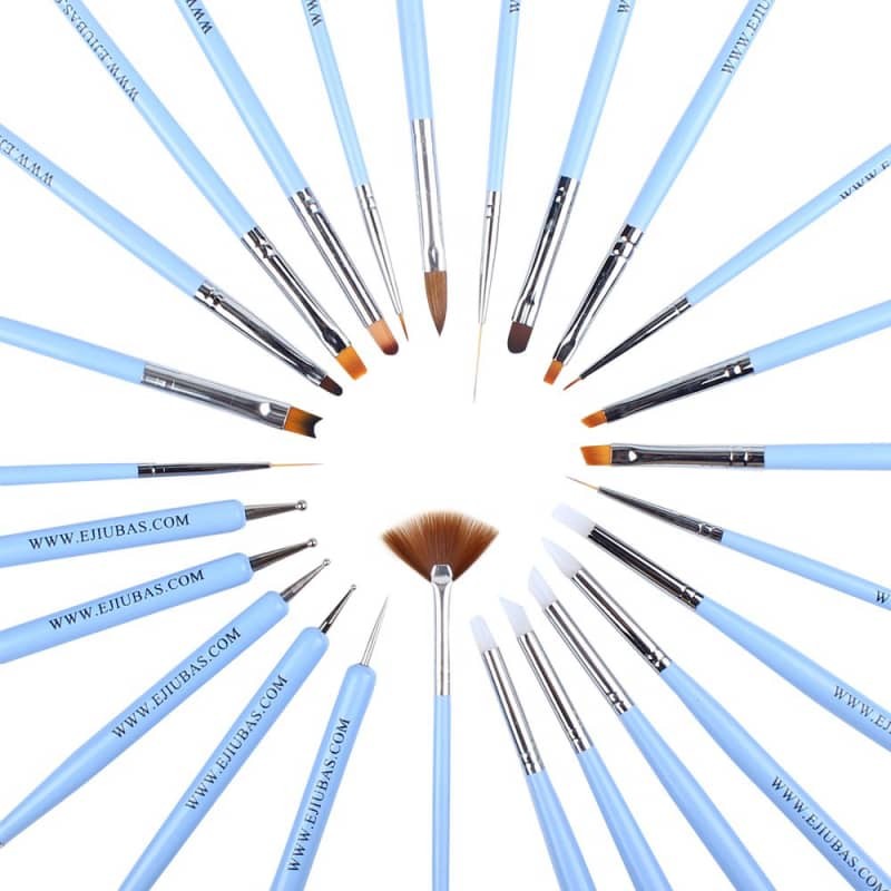 20pcs Pro Nail Art Brush Set Detail Liner Dotting & Silicone Tools w/ Case
