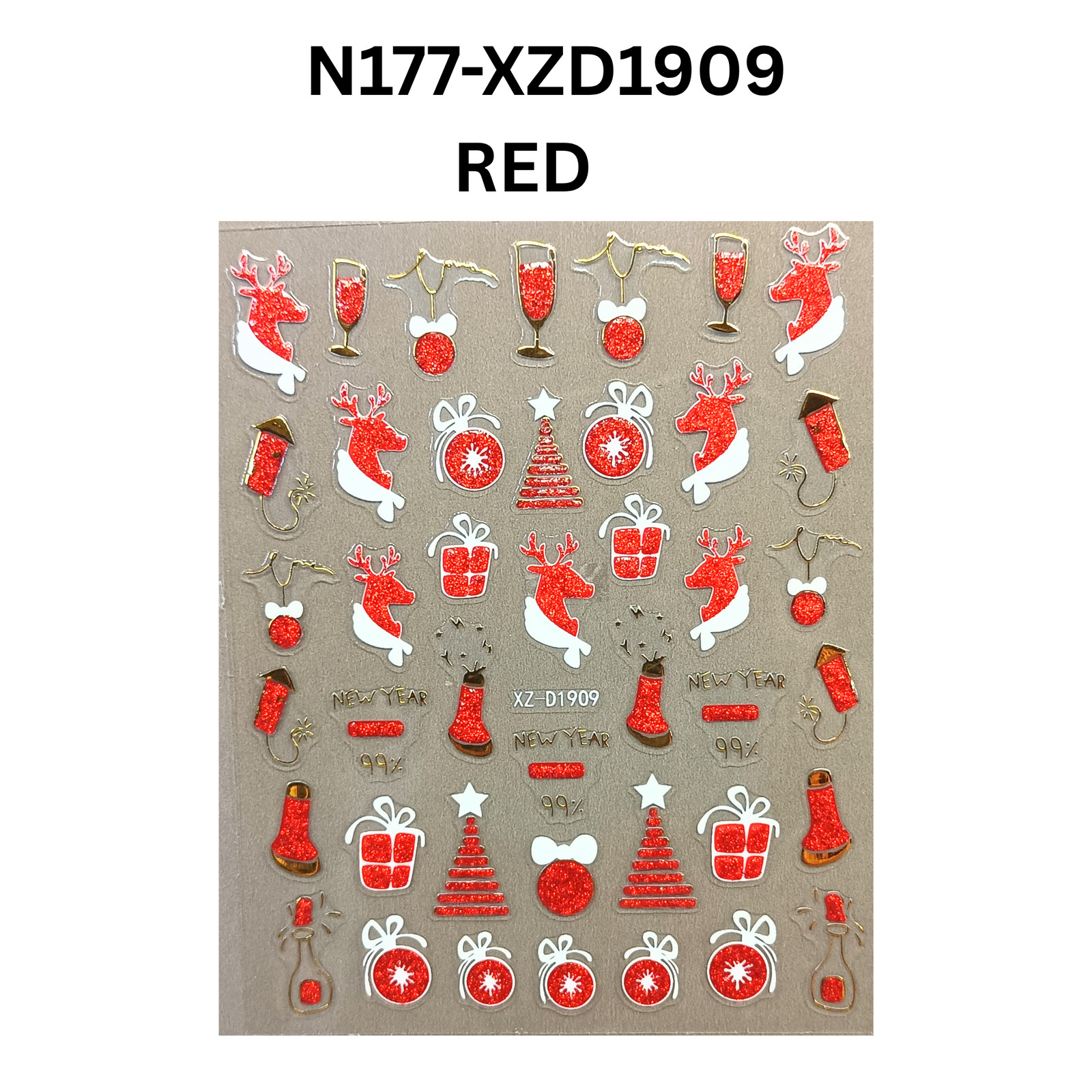 Merry Christmas Nail Stickers – Candy Stripe & Reindeer Design