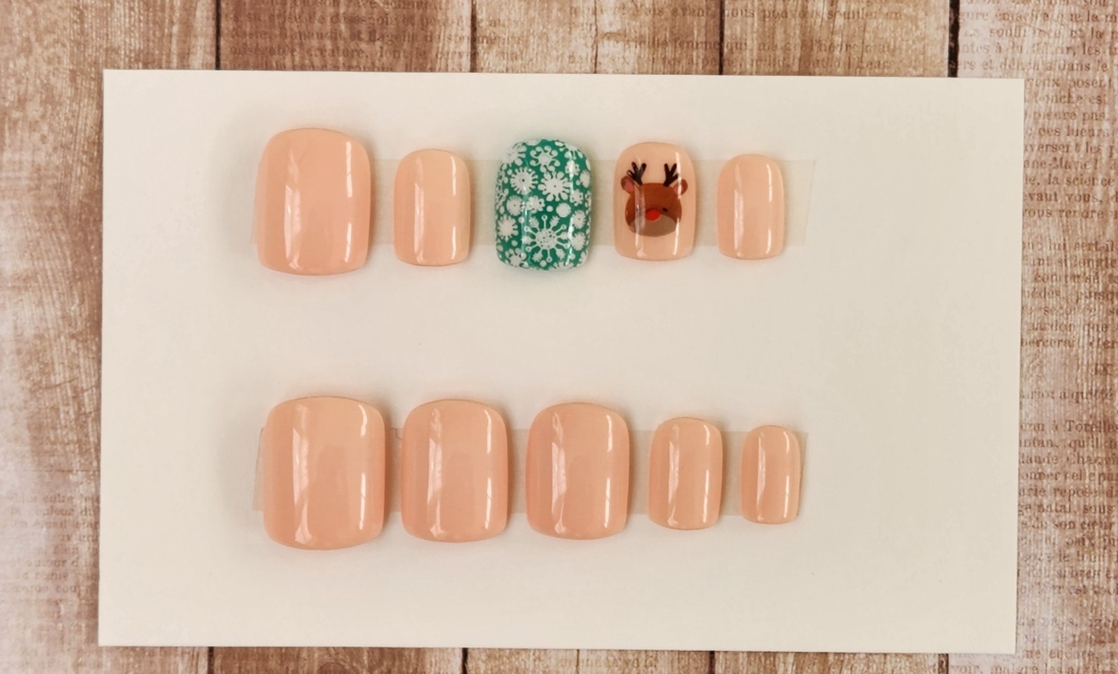 Custom Press On Handmade Gel Nails Peach Deer Snowflake Square Short 20 Tips