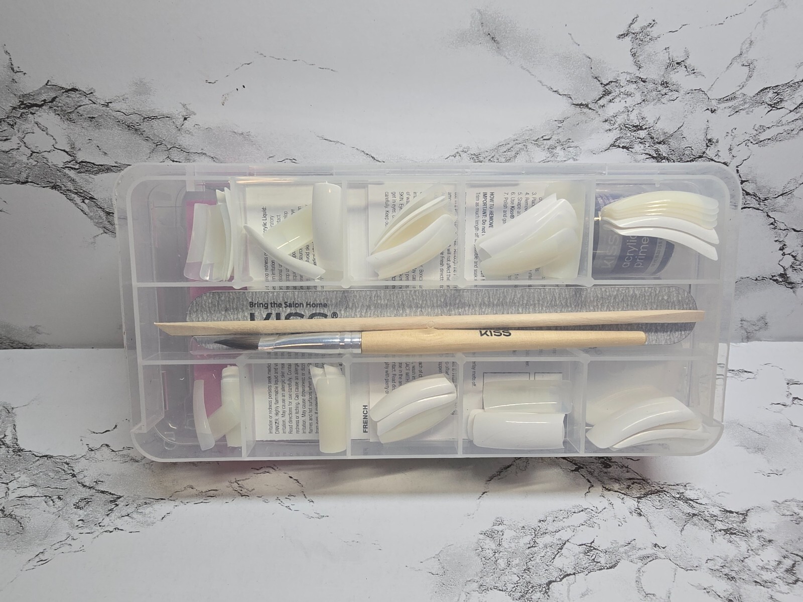 Kiss Complete Salon Acrylic Kit 64 Tips White & Natural Square Clear Powder