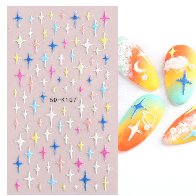 5D Embossed Nail Stickers Galaxies Star Moon Heart Engraved Adhesive DIY NS17