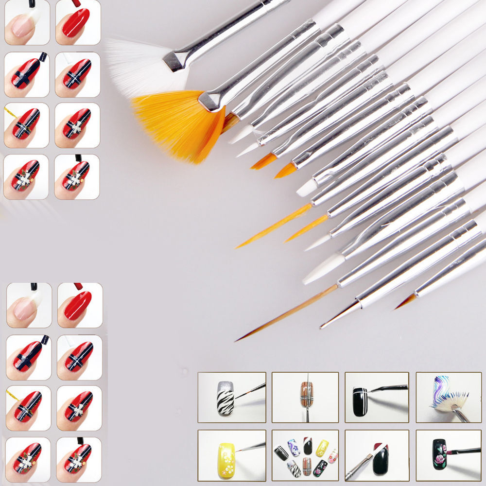 20 Pieces Nail Art Gel Design Pen Painting Polish Brush Dotting Drawing Tool Set