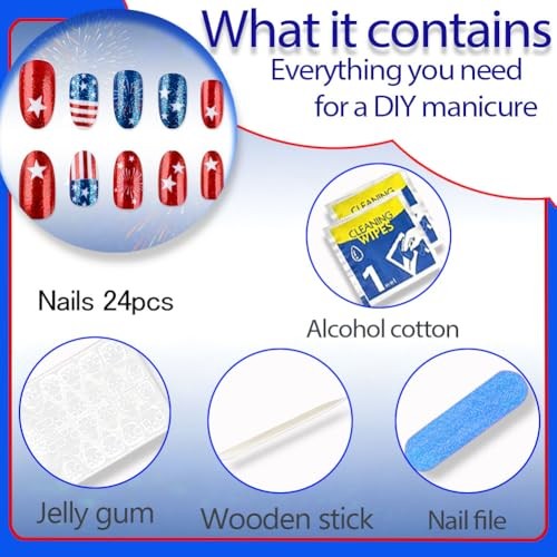 Short Almond Fake Nails – 4th of July Press On Nails