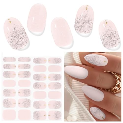Semi Cured Gel Nail Strips (Fingertip Ballet), 28 pcs UV Gel Nail Stickers for