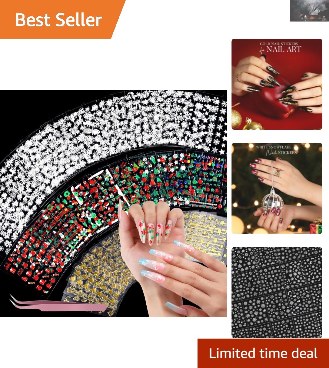Festive 50 Sheets Christmas Nail Stickers – Includes Snowflakes & More Designs