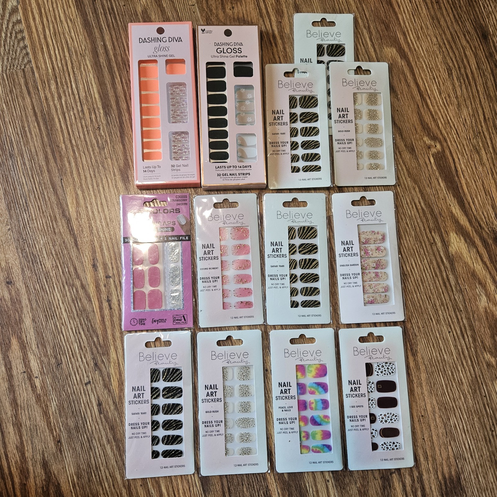 Nail Art Stickers Lot 13 New Glitter Zebra Floral Leopad Tie Dye Believe Beauty