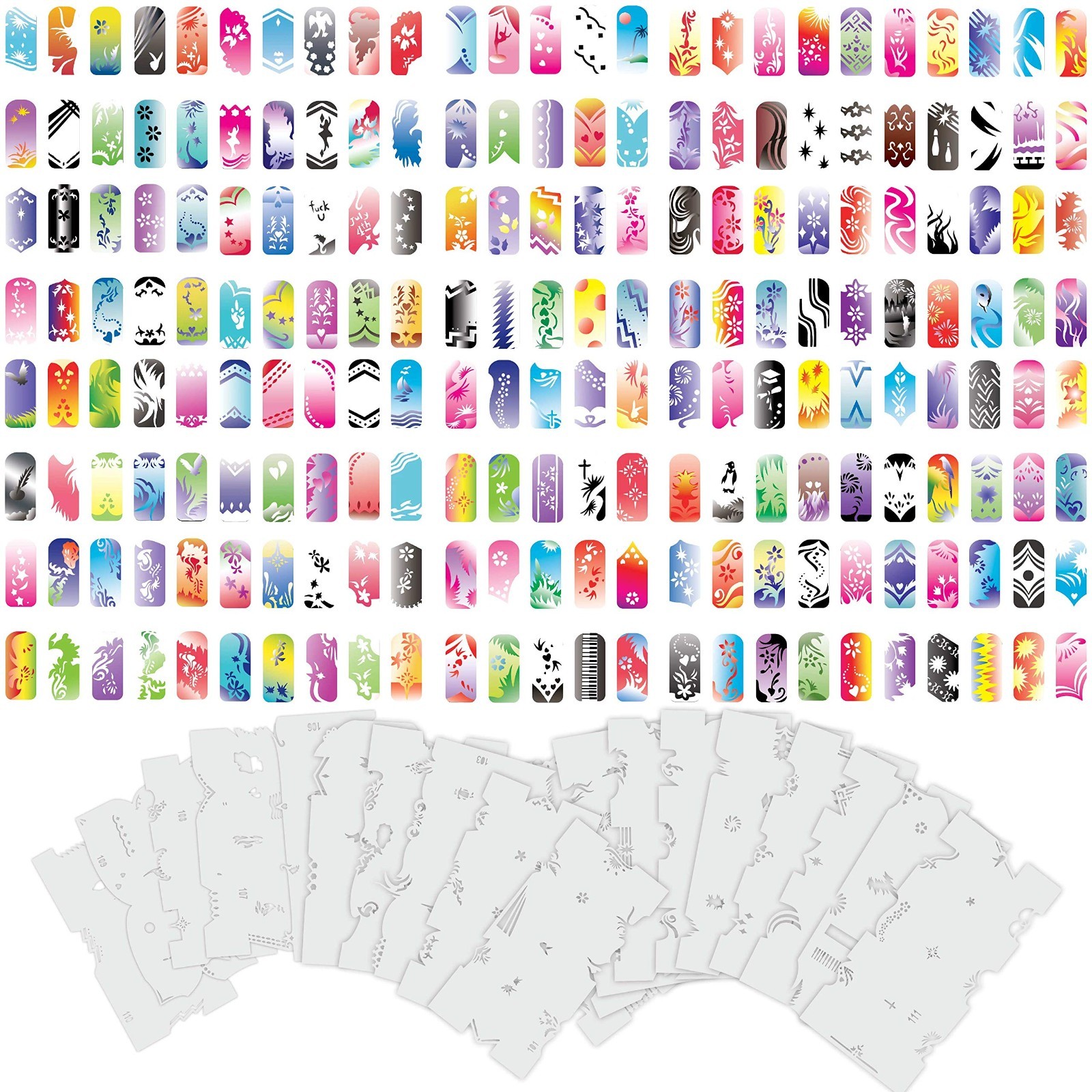 280 Unique Nail Art Stencils Set – Custom Airbrush Body Art Templates for DIY Na