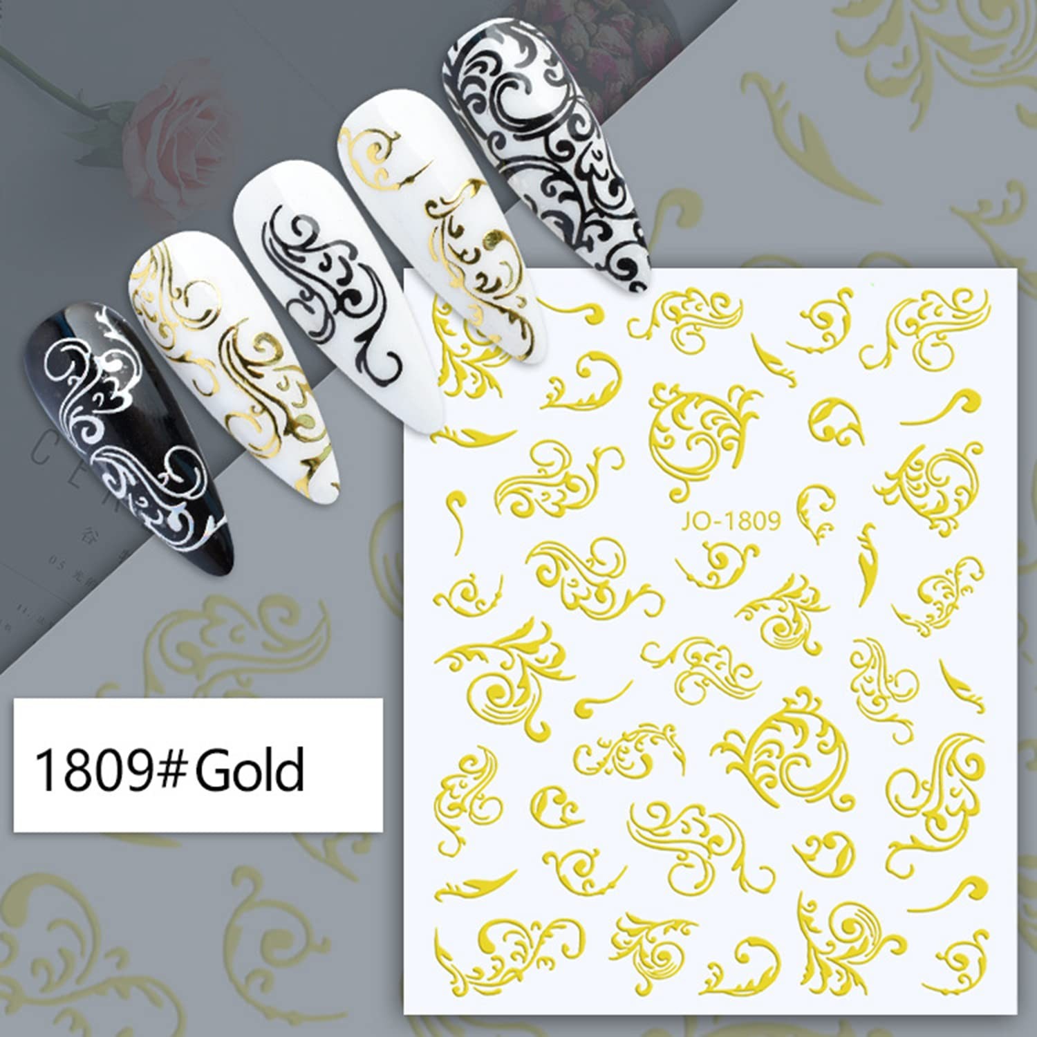 Holographic Gold Leaf Nail Art Stickers, Luxury Vine Nail Art Transfer Decals…