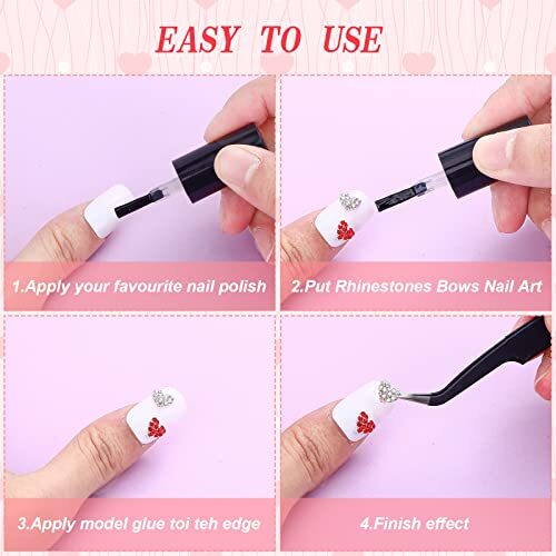 60 Pieces Valentines Day 3D Heart Nail Charms Heart Nail Rhinestone Novel Style