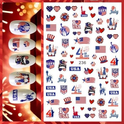4th of July Nail Stickers Independence Day Nail Decals Self-Adhesive Color-12