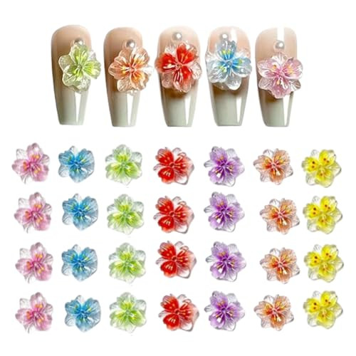 50pcs 3D Flower Nail Charms, Mixed Color Nail Art Charms, Resin Flower Petals