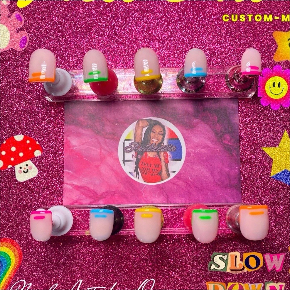 Square Press-On Nails Rainbow Shiny Multicolor Set
