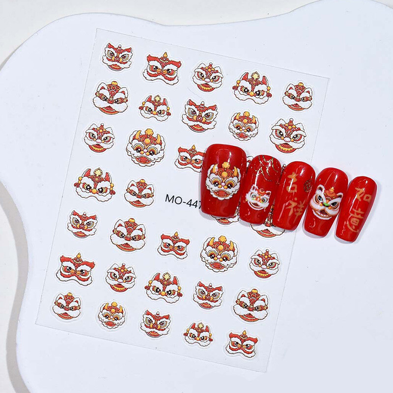 Red Chinese Knot Firecracker 3D Self Adhesive Nail Art Stickers New Year Lovely