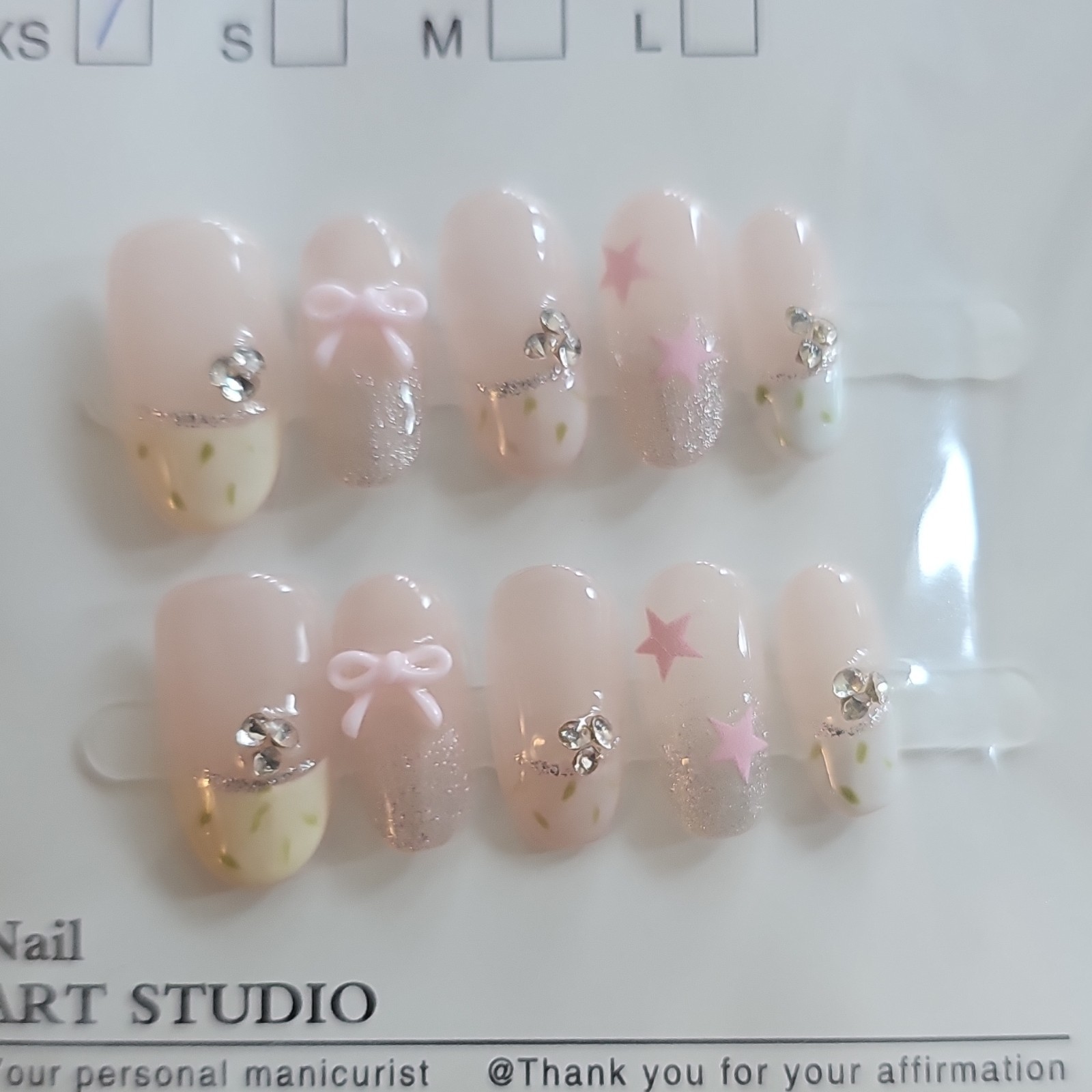 10 Sets Handmade Press On Nails Mixed Designs Bling Charms Glossy/ Full Cover