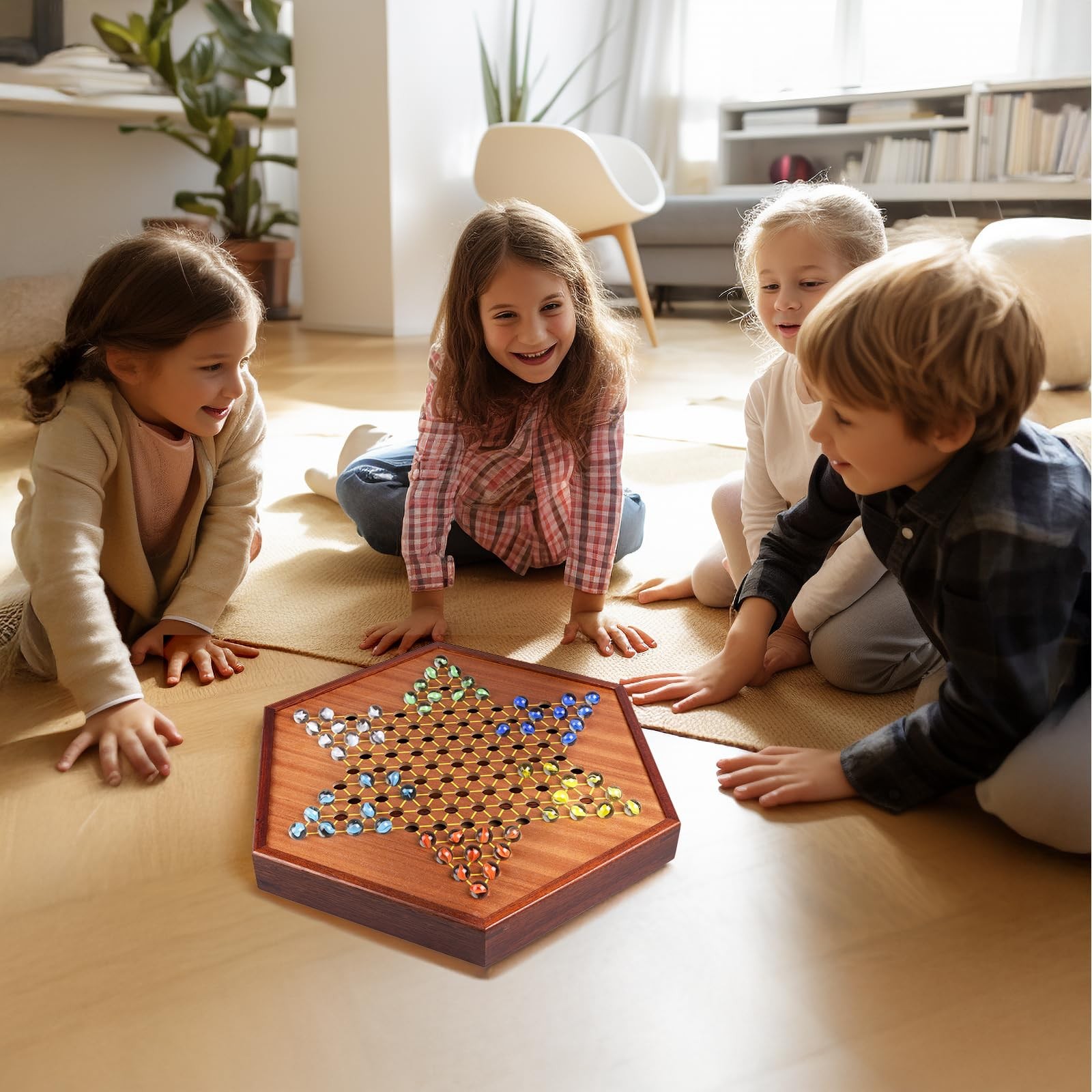 VAMSLOVE Large 17″ Chinese Checkers 17 inches by 15 inches, Red and Brown