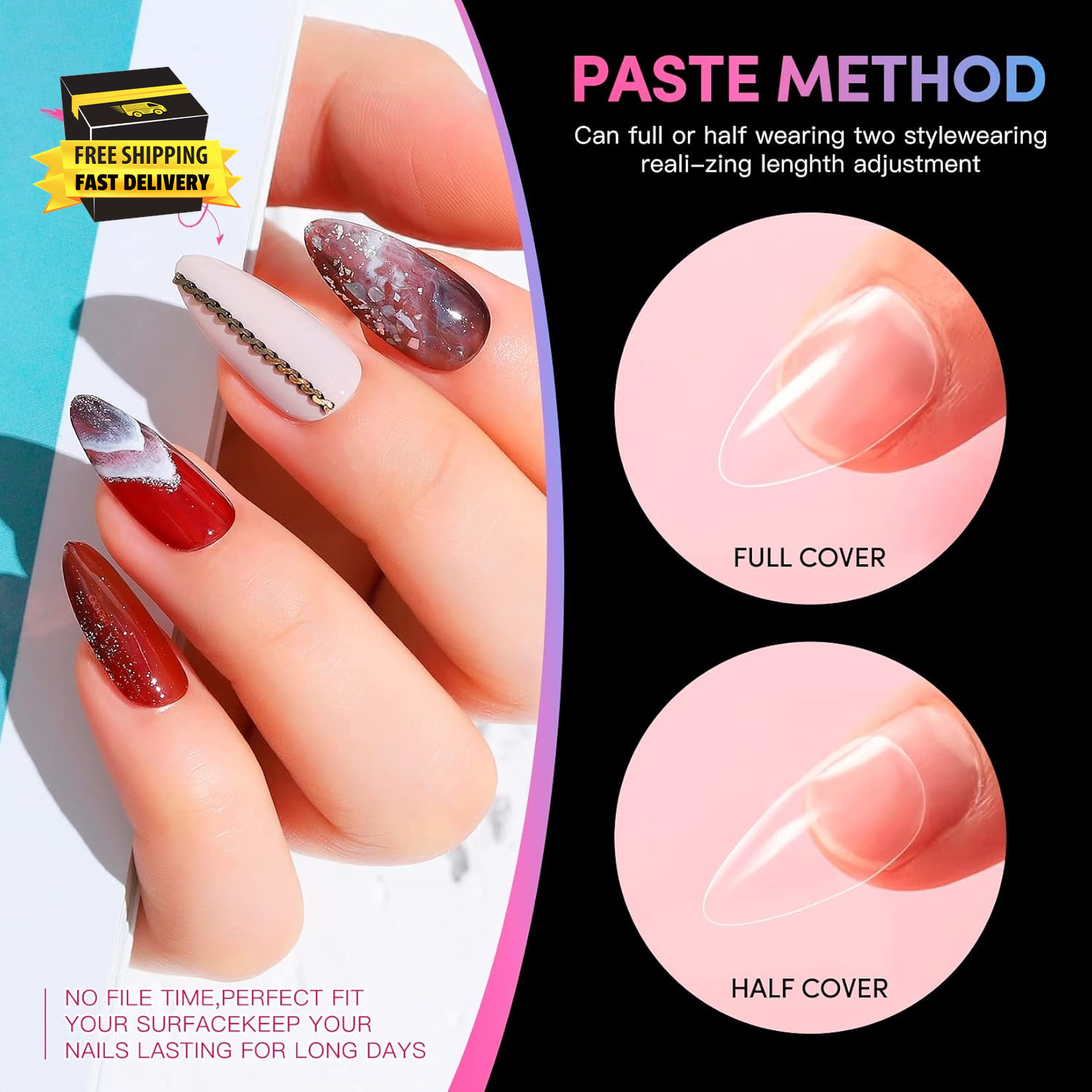 Almond Nails Tips – 240Pcs Clear Fake Tips 12 Sizes Soft Gel False Nails Full Co