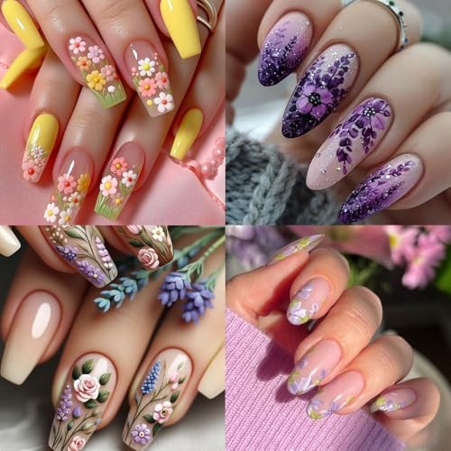 Flower Nail Art Stickers 3D Self-Adhesive Spring Nail Decals Spring Wildflower
