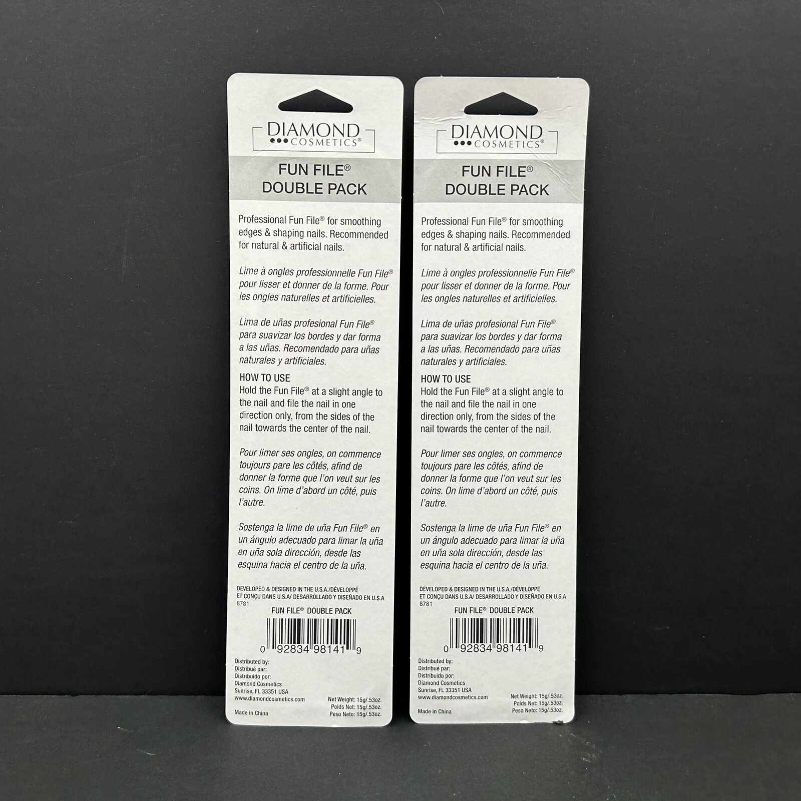 Lot of 2 Fun File Double Packs Nail Files by Diamond Cosmetics Grit 240 4 Total