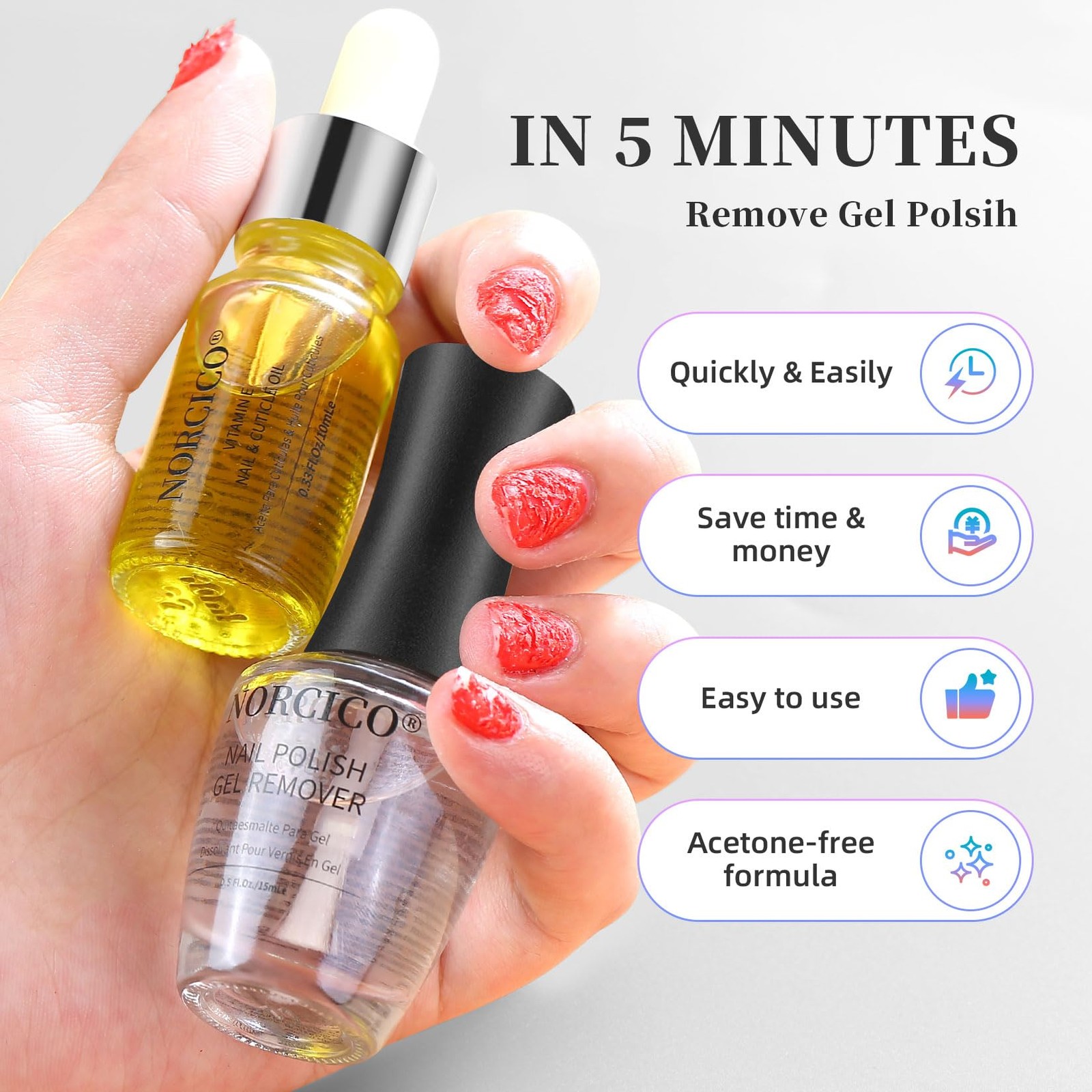 Gel Polish Remover 0.43 Fl Oz (Pack of 2), 1PC & Cuticle Oil