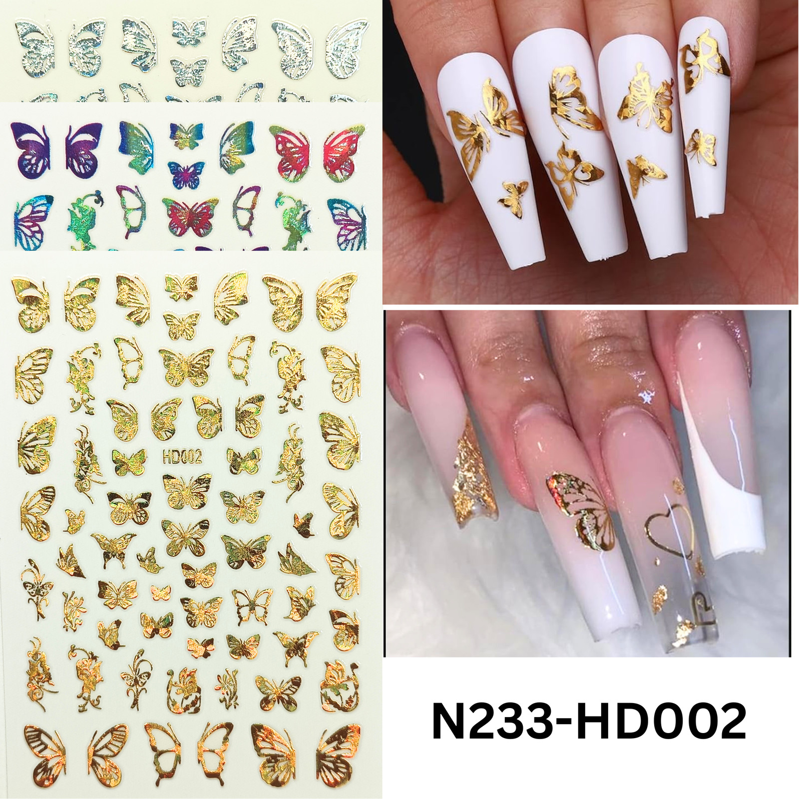 Hologram Butterfly Nail Decals – Colorful 3D Nail Stickers for Manicure Design