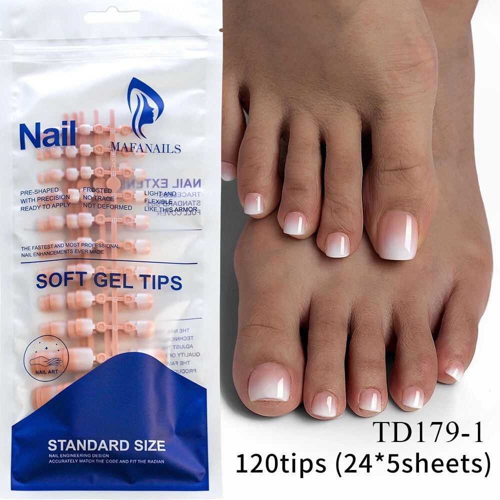 Ombre Brown & White Fake Toenail Tips Press On Nails 120Pcs