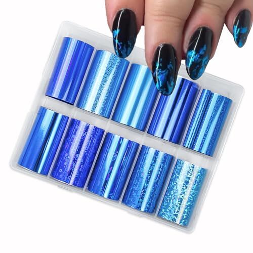 10 Rolls Mix-Design Blue Nail Foils Nail Art Transfer Foils Blue Series