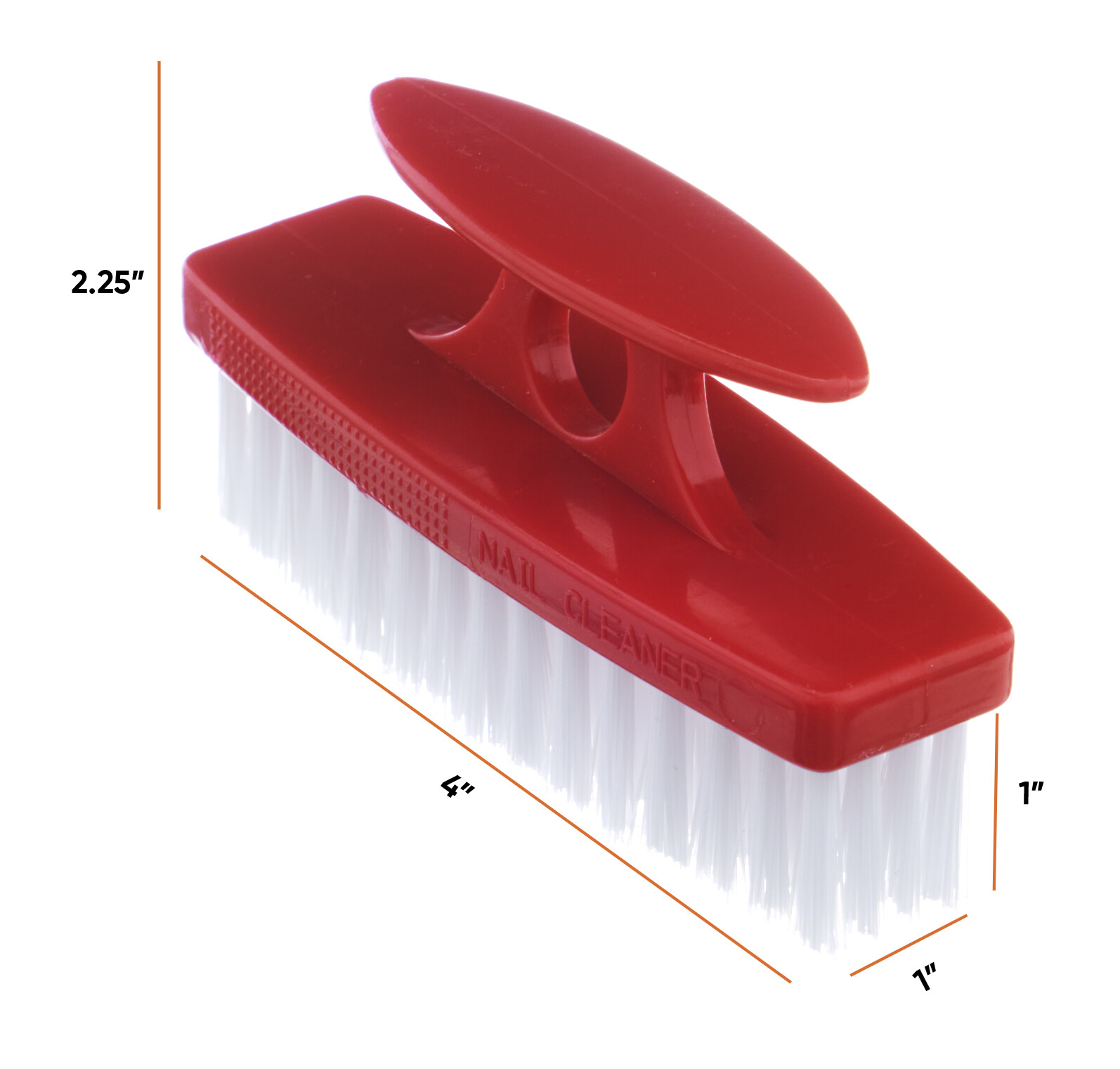 Superio Heavy Duty Durable Red Nail Brush Cleaner with Handle Stiff Bristles