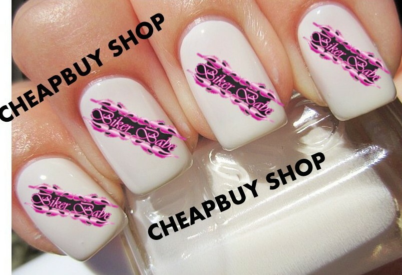 FREE DECALS《Pink Flames PINK BIKER BABE Motorcycle》Hot》Bike Week》Nail Art Decals