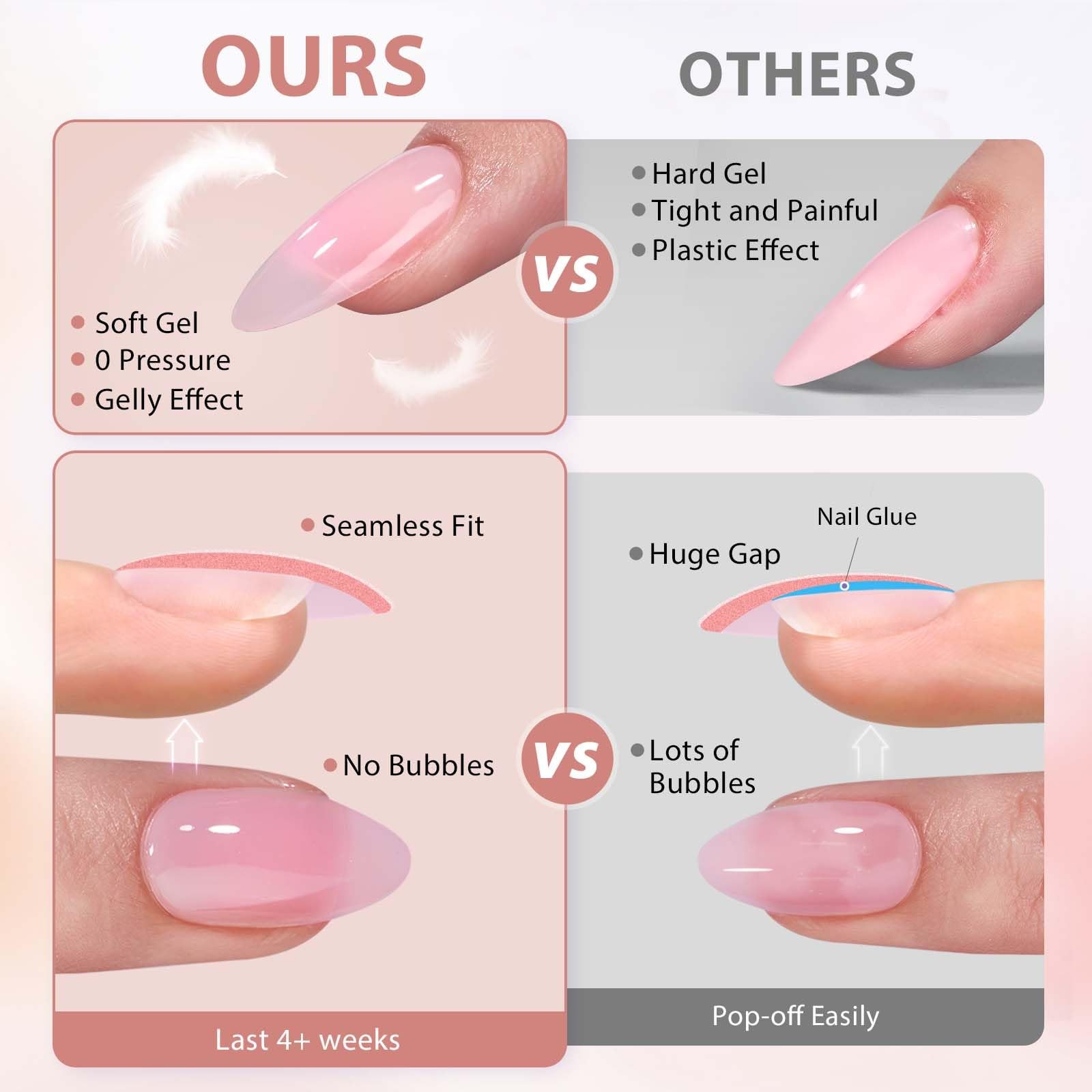 Almond Nail Tips – Brown Soft Gel Nail Kit with 150 pcs Medium Fake Nails, Ge…