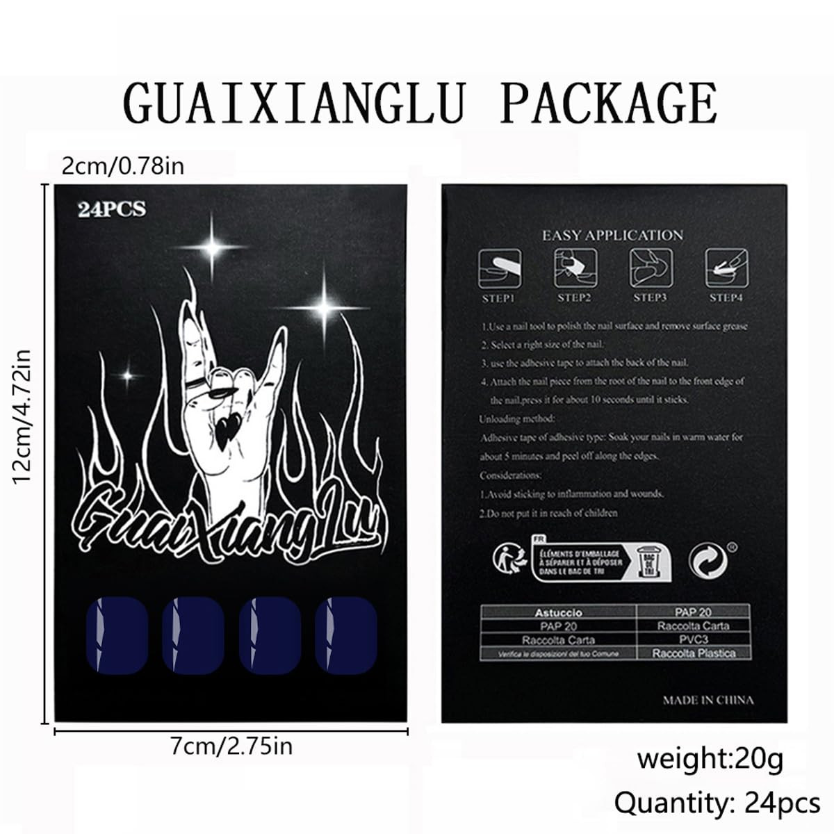 Blue Press on Nails Short, Square Fake Nails with Solid Color Design, Soft Gel N