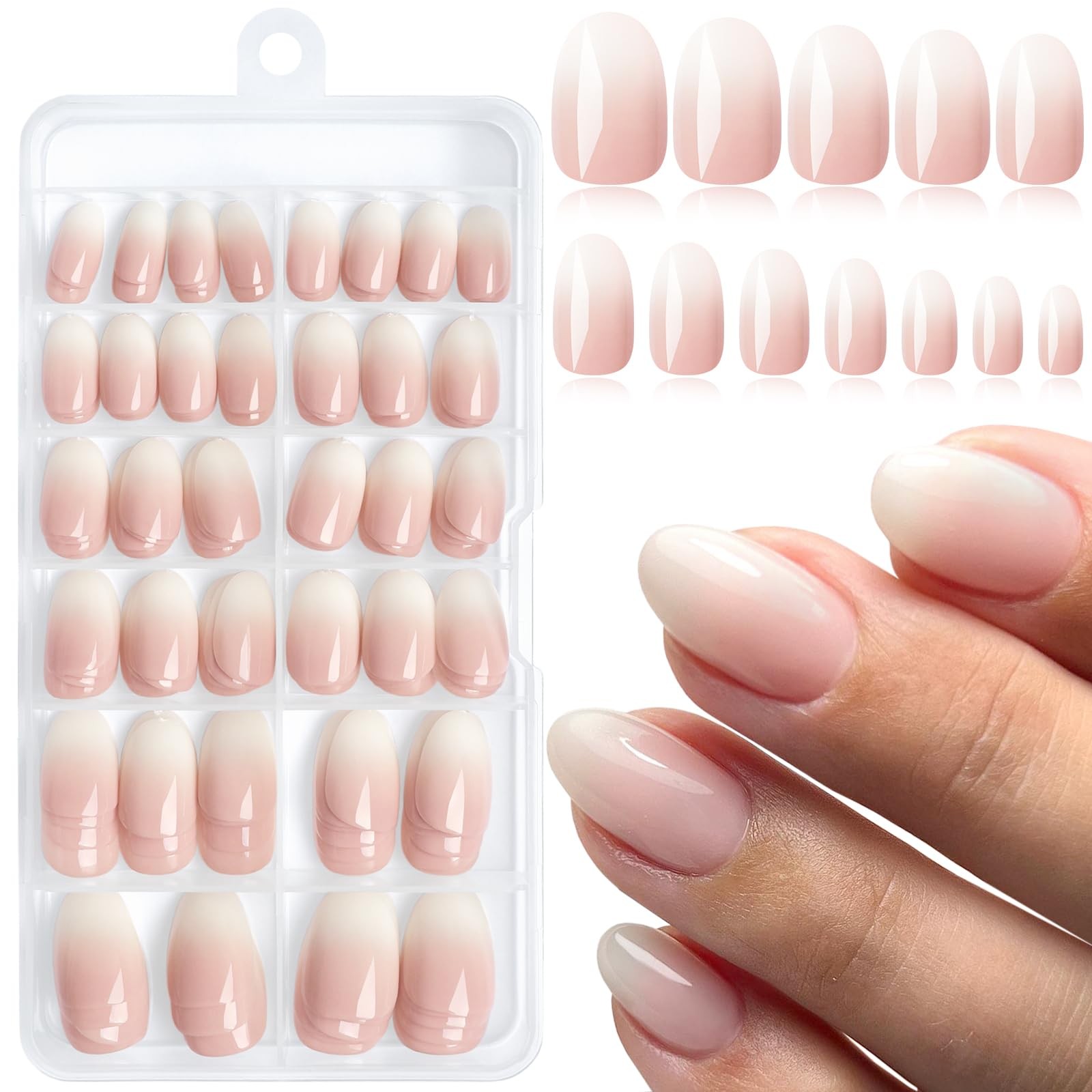 168pc Ombre Press on Nails Short Oval Fake Nails with Tabs, Round Almond Nail…