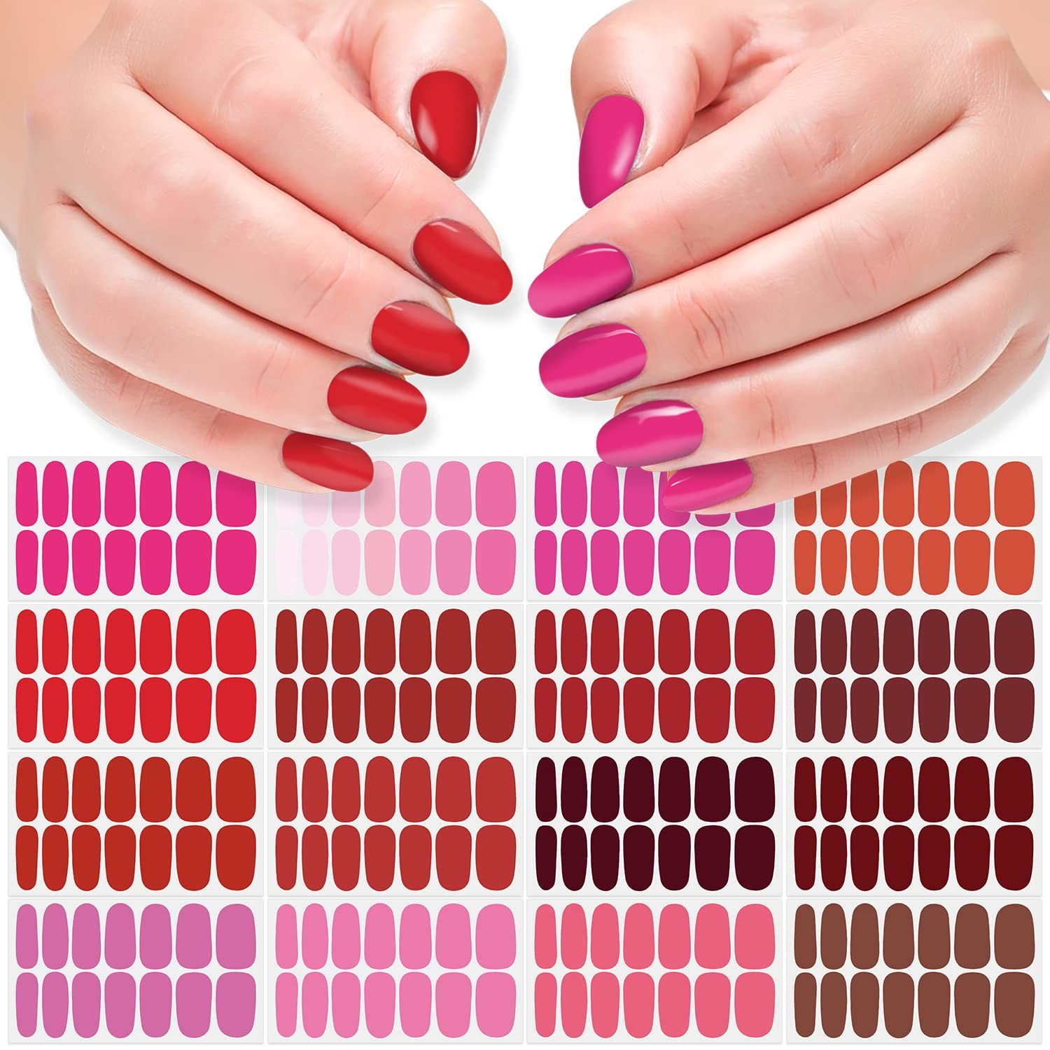 16 Sheets Red Nail Polish Stickers Full Nail Wraps Self Adhesive Solid Color …