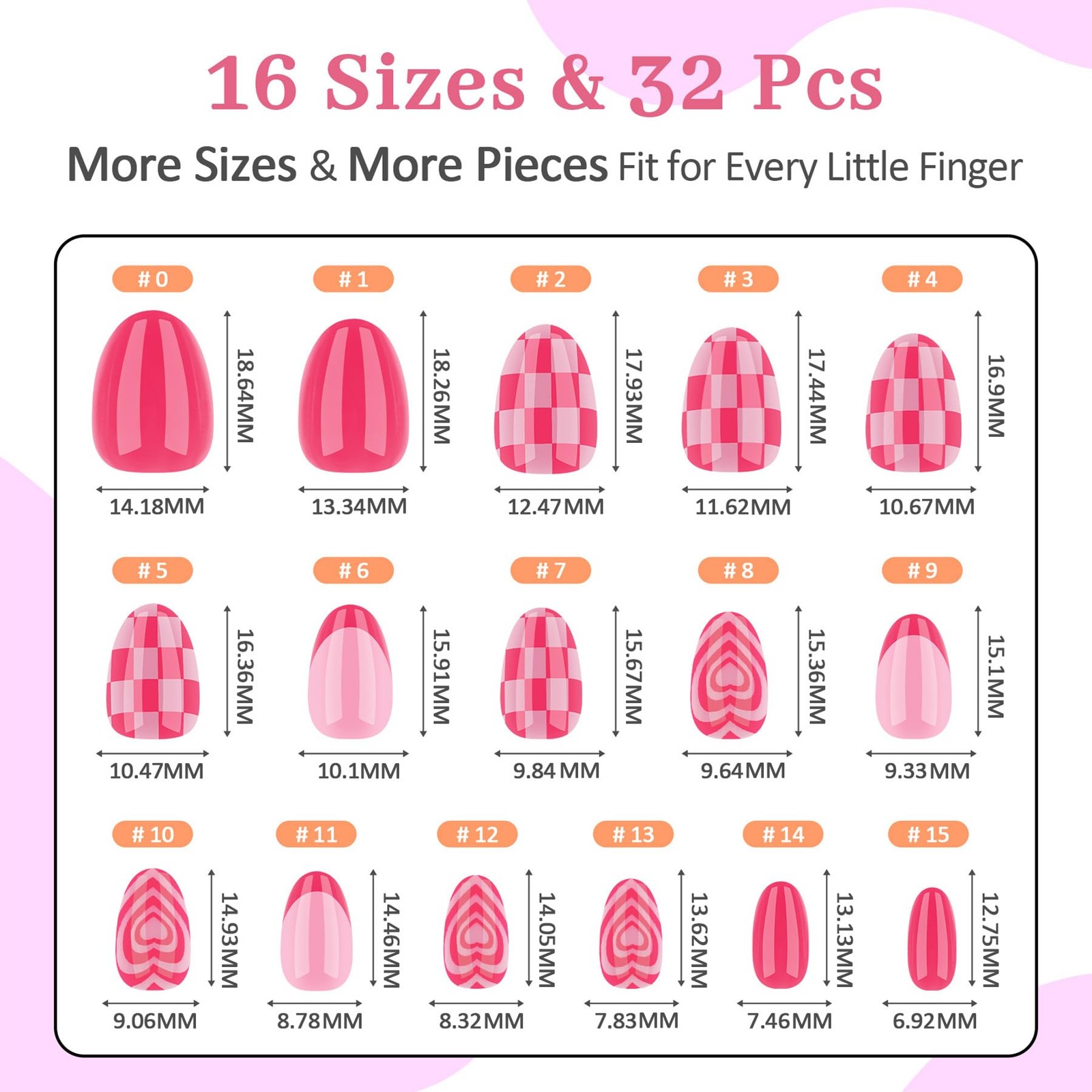 QIEK Rose Pink Grid Kids Press On Nails 1 Pack
