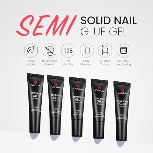CurvLife Semi Solid Nail Glue 2g (5pcs) – Strong, Quick Drying Adhesive for