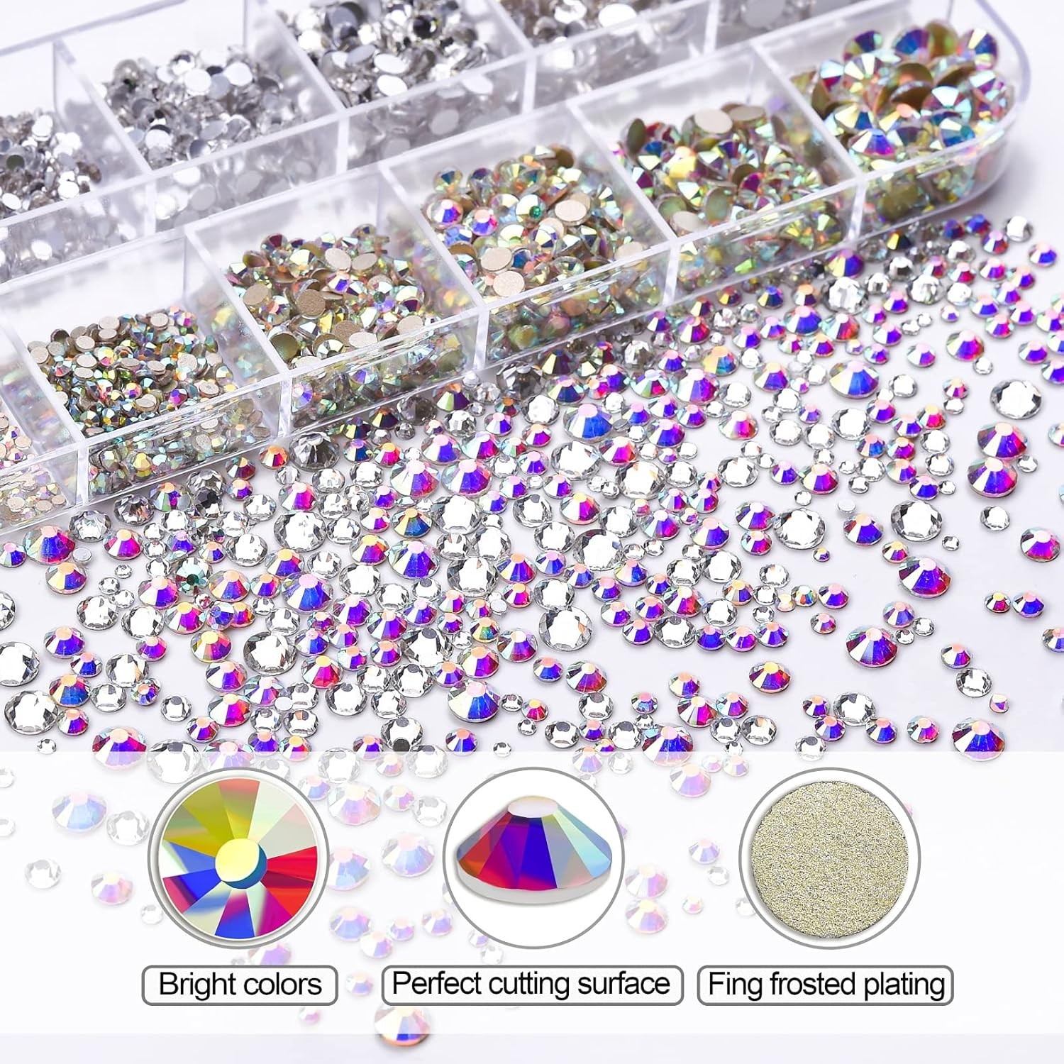 Nail Art Rhinestones Kit 2400pcs Nail Gems Ab Flatback Rhinestones Gems Stone…