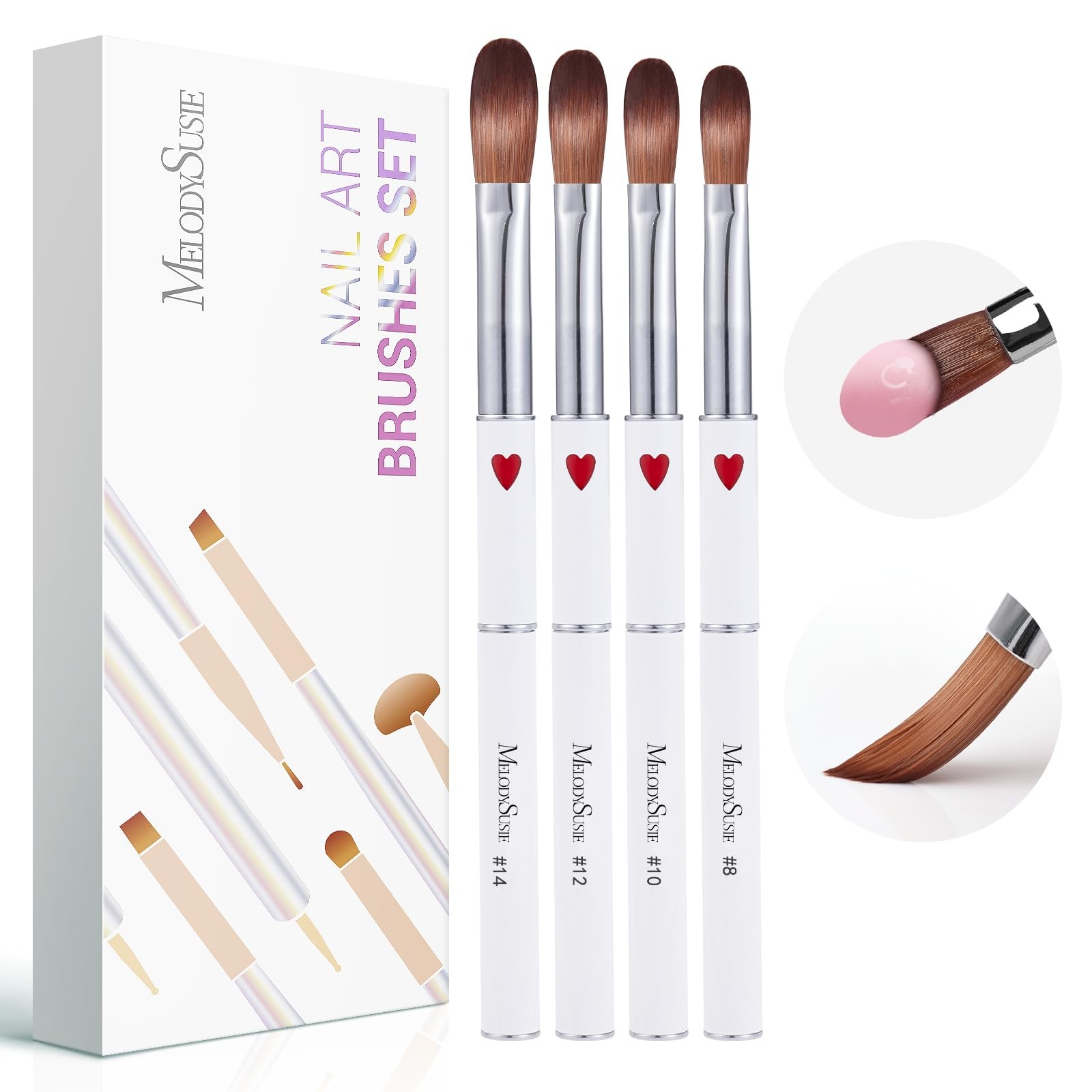 MelodySusie Acrylic Nail Brush Set White Size 8 12 14 16