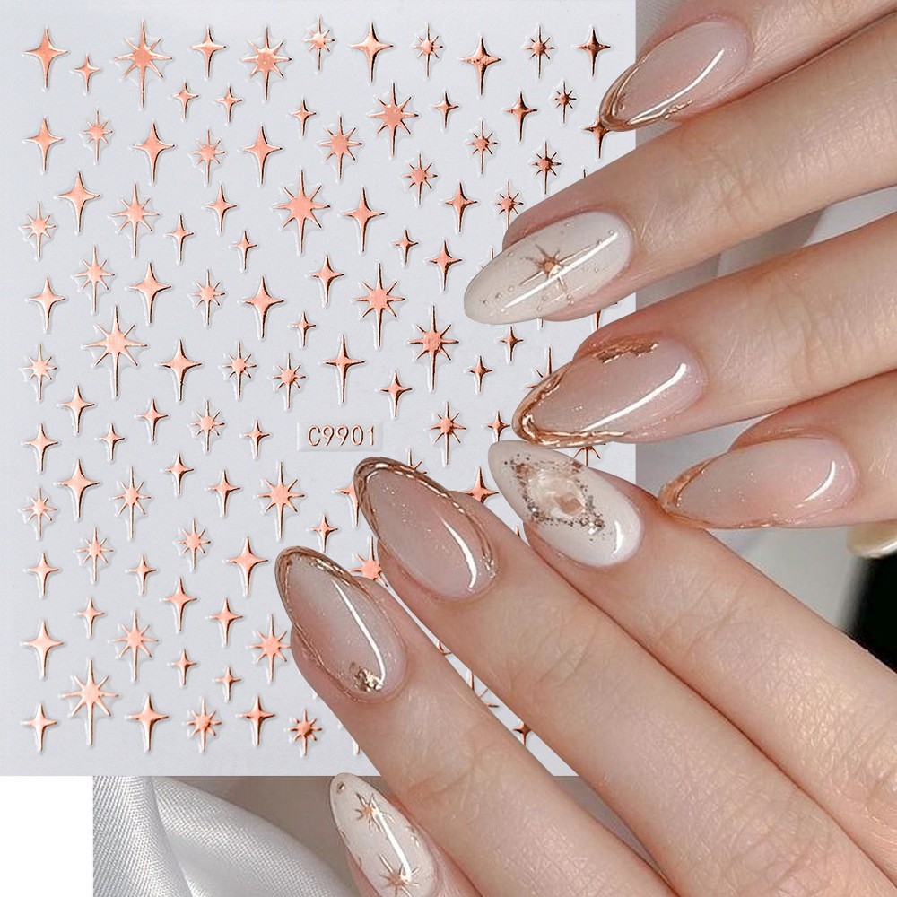 3D Black Gold Silver Star French Tips Nail Stickers Decoration DIY Manicure NH30