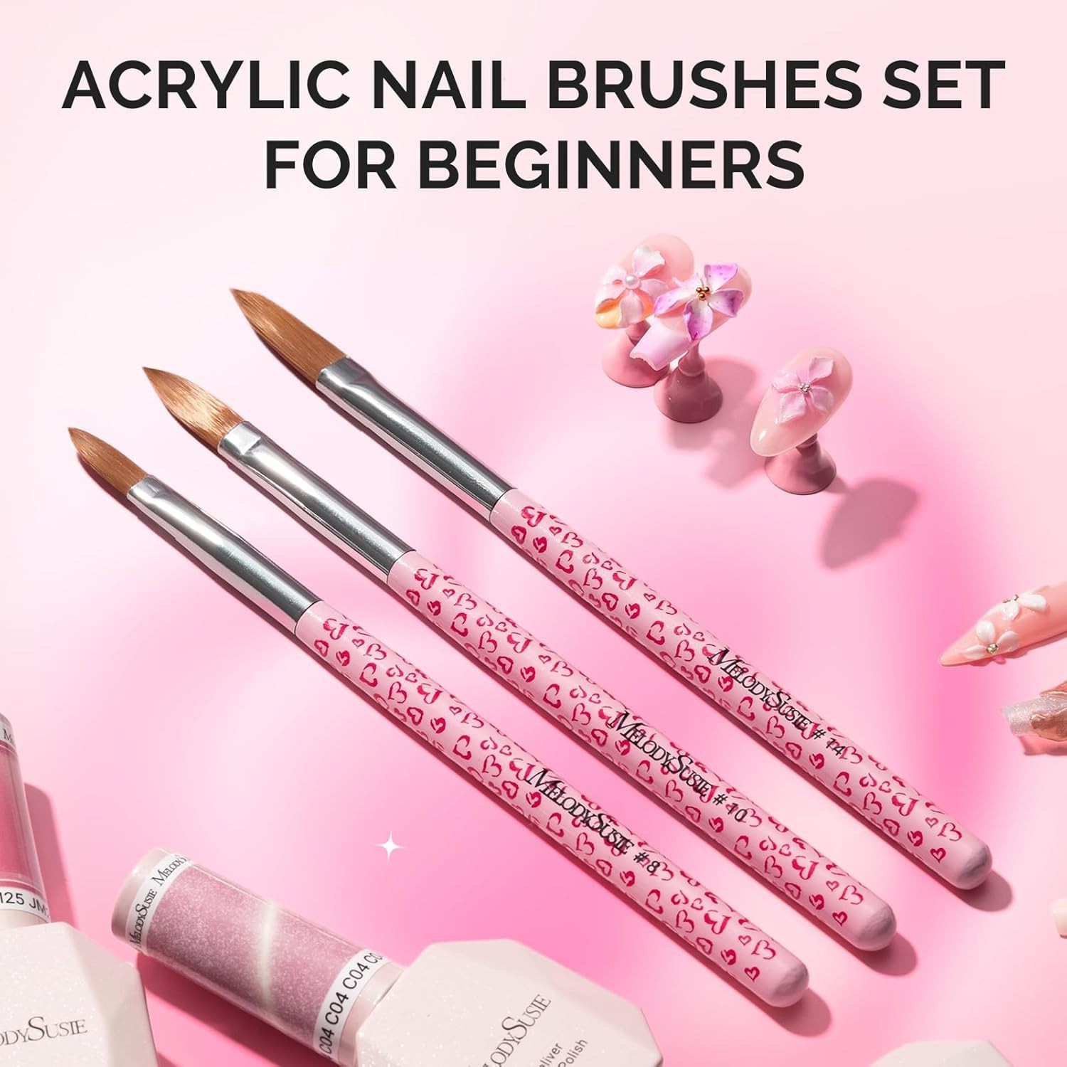 3-Piece Acrylic Nail Brush Set – Sizes 8/10/14, Professional Nail Art Tool for A