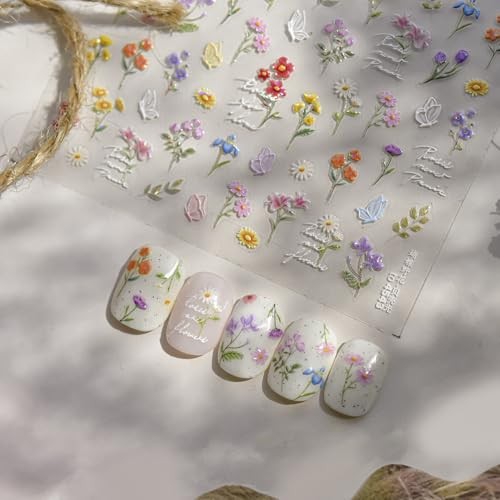 Flower Nail Stickers for Nail Art, 5D Embossed Floral Nail Decals Flower8
