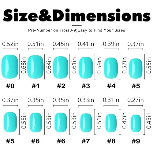 Short Press on Nails Square Round Short Fake Nails Glossy Full Cover Turquoise