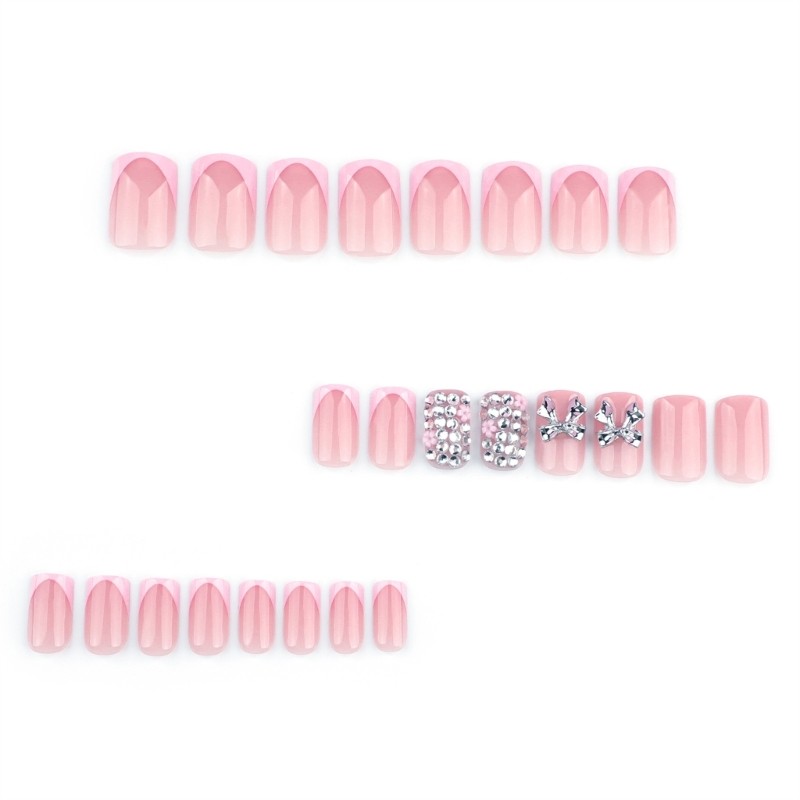 24 Pieces Luxurious Press on Nail Short Square False Nail with 3D Bows Designs