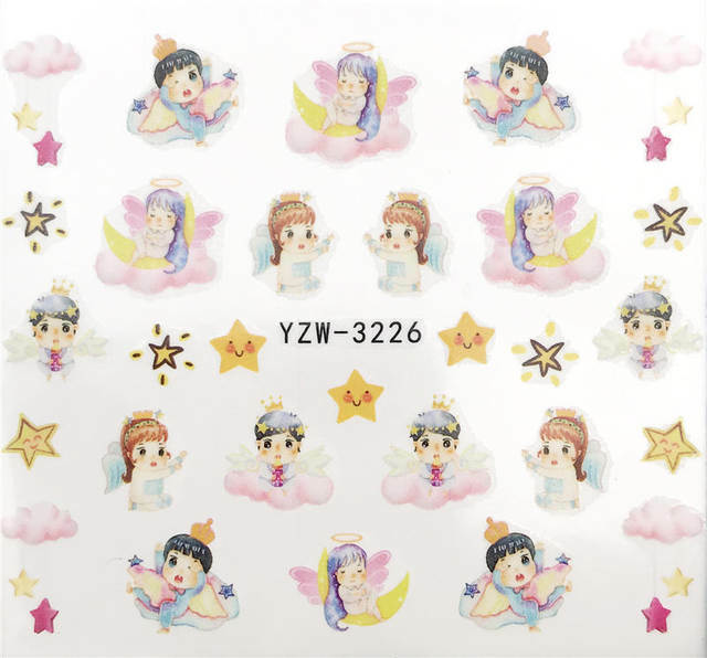 Nail Art Water Transfer Sticker Cute Angel Wing Star Moon Cloud Decals Manicure