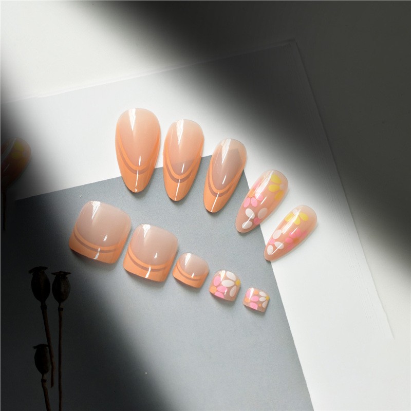 Vibrant Orange French Daisy Press On Nails Summer Nail Kit