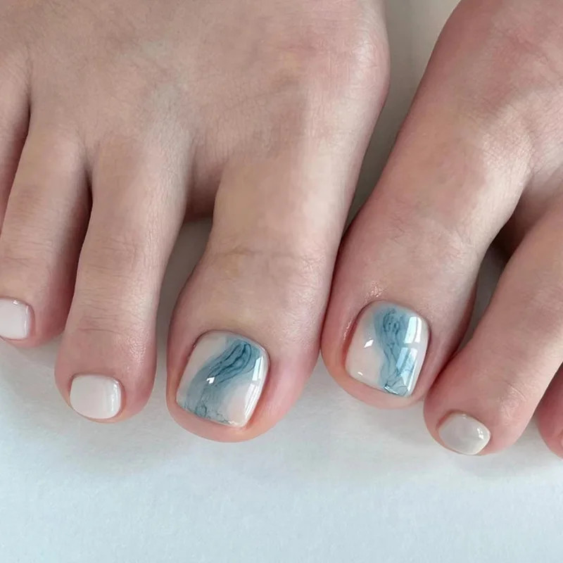 24pcs Sweet Pink Glitter Toenails French White Edge Detachable