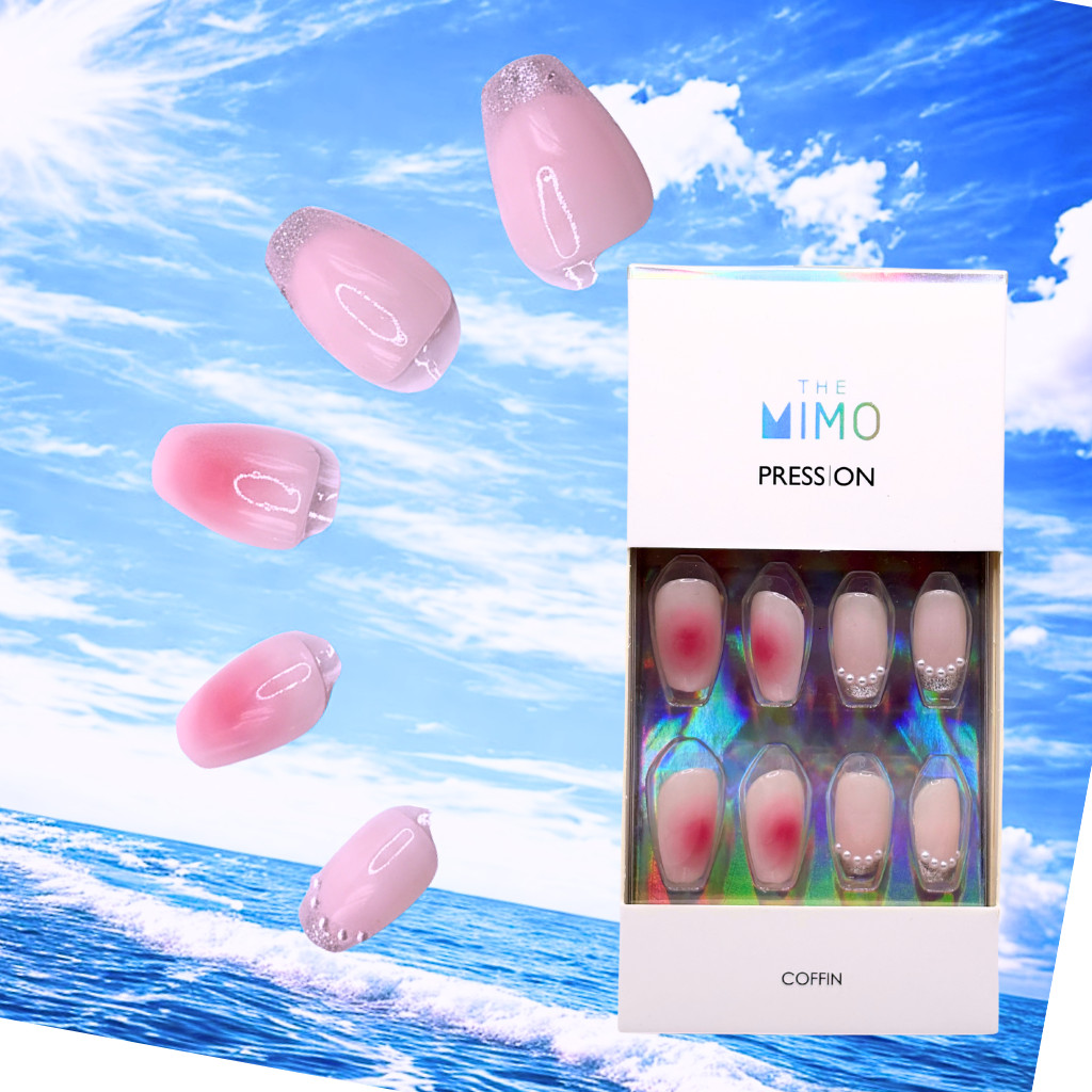 THE MIMO Press-On Nails – Blush PINK Gradient with Pearl Tips 28Ppcs