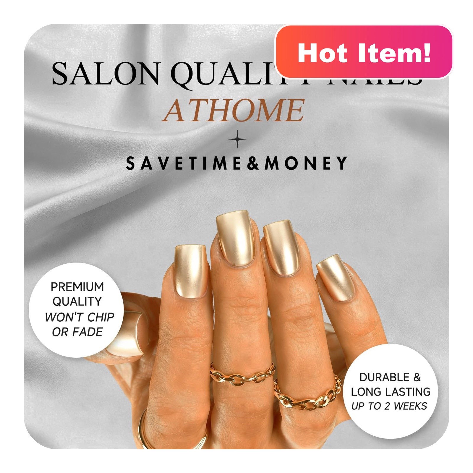 JOYVVEW Square Light Gold Press On Nails Short
