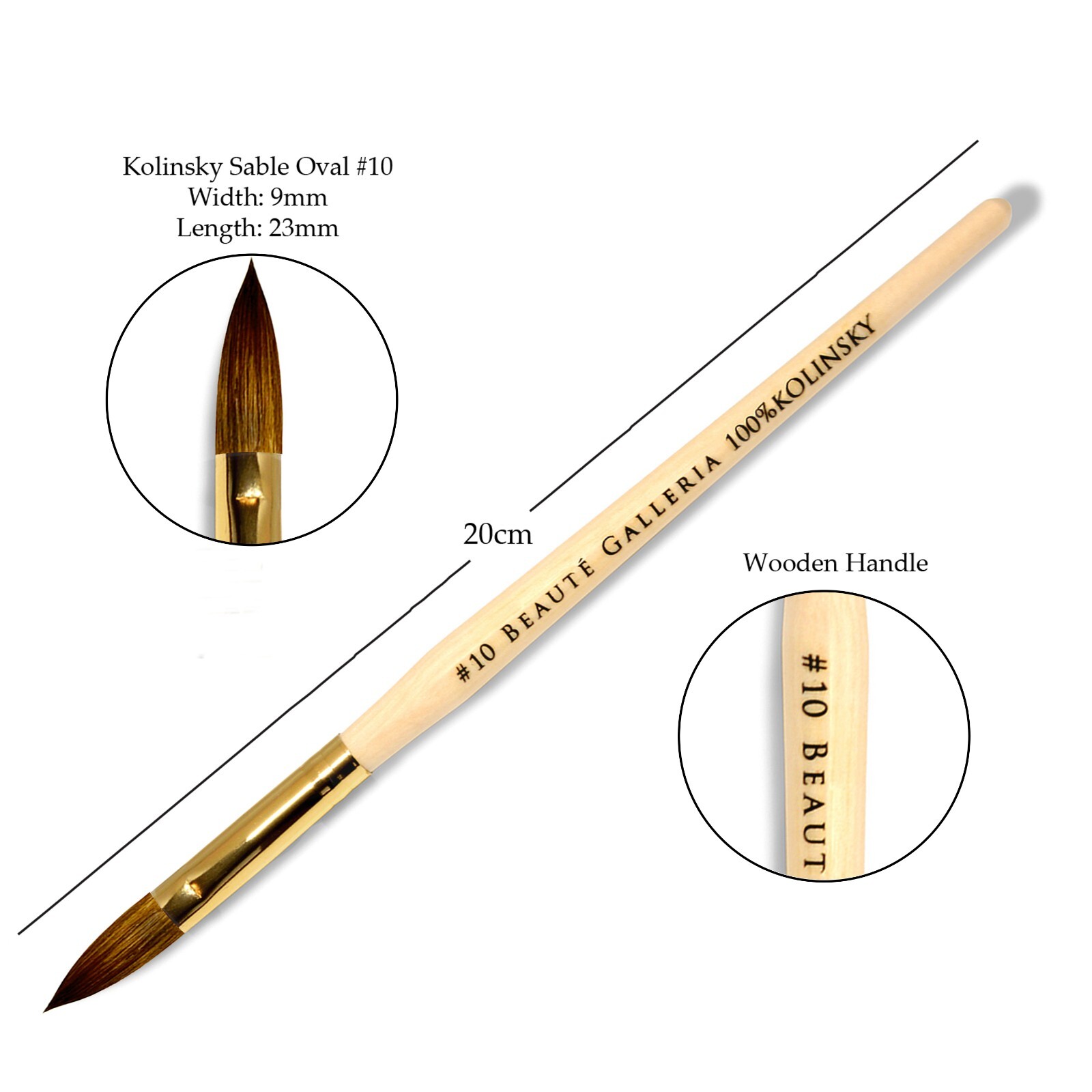 3pcs Kolinsky Oval Acrylic Nail Art Brush Set Detail Painting Pen Size 4,8,10
