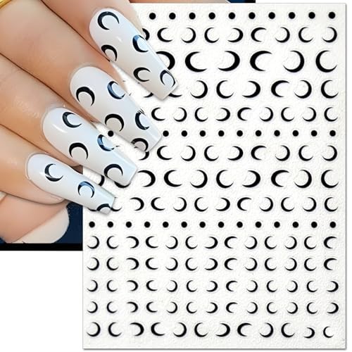 Moon Nail Art Stickers – Black White Moon Self Black White Moon, 4 Sheets