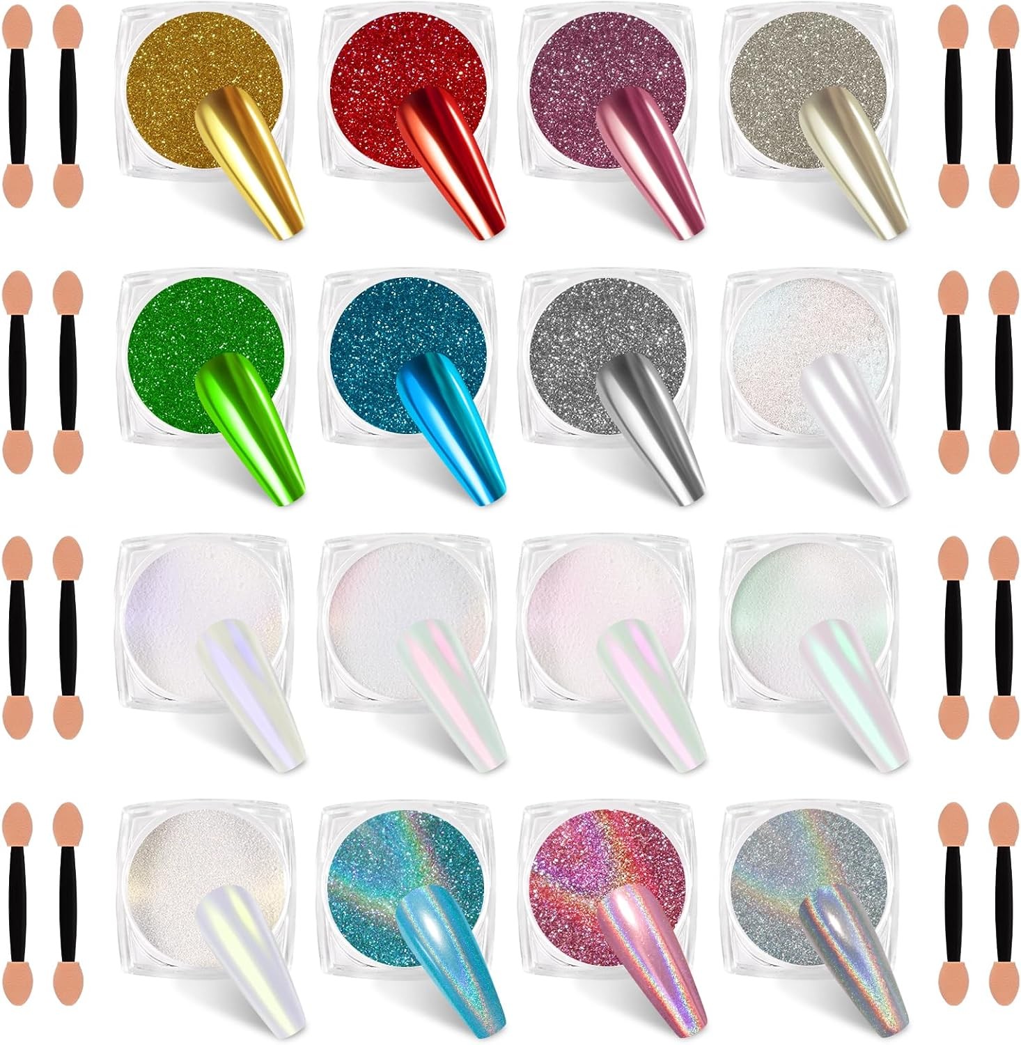 16 Jars Chrome Nail Powder Nail Art Glitter Decorat Metallic