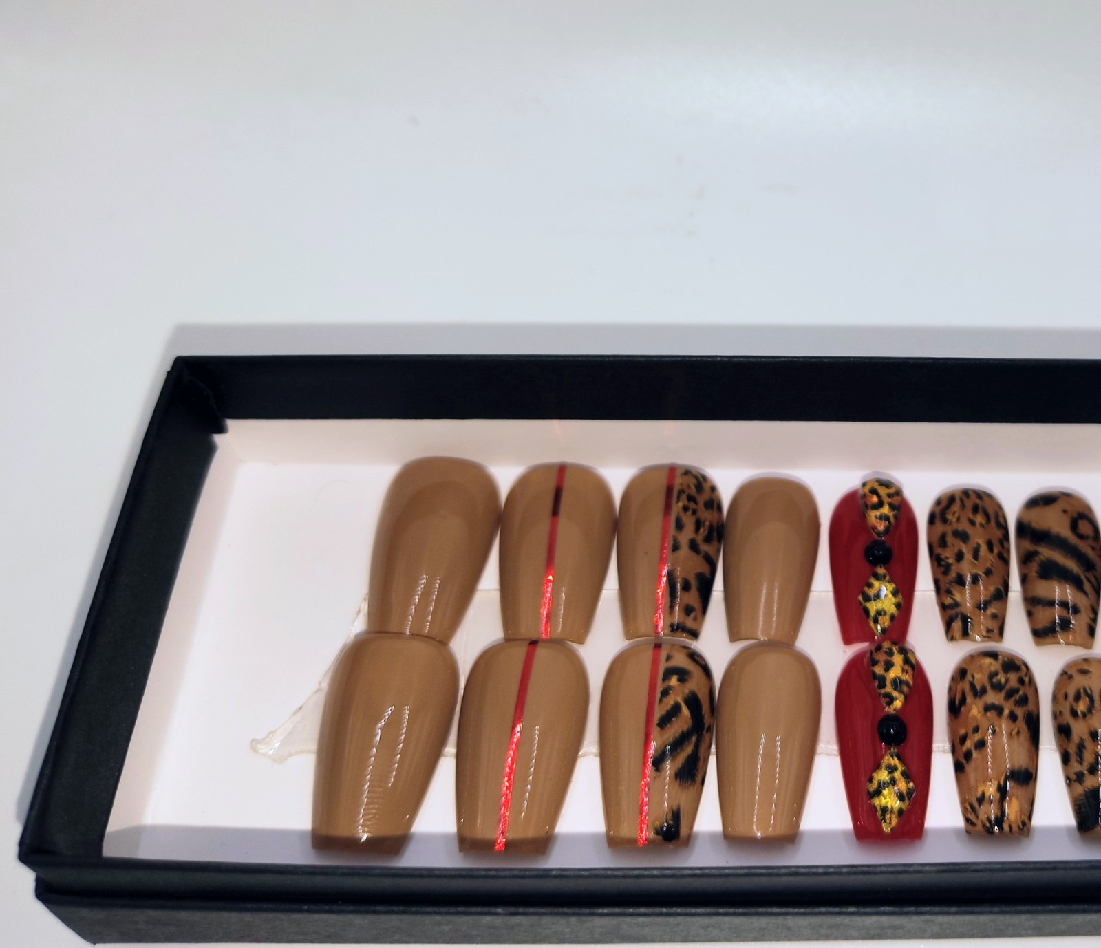 Handmade Nails. Full-set Short Coffin Animal Print Theme